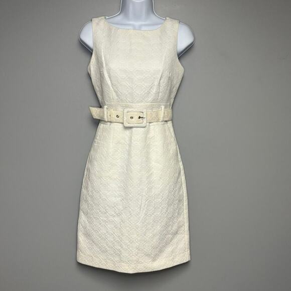 Banana Republic Dresses & Skirts - Banana Republic Retro LWD Belted Lined Embossed White Bridal Sheath Dress Sz 0
